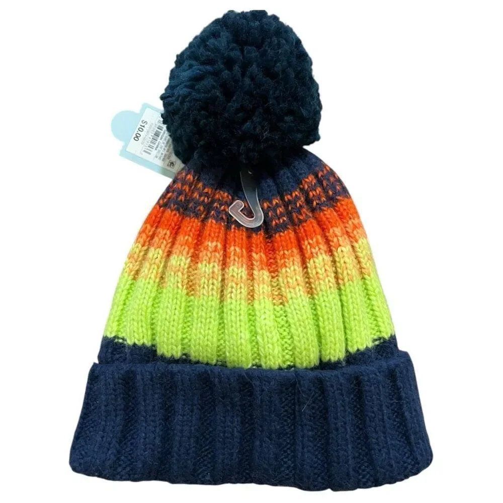 NEW Cat & Jack Baby Ombre Blue Neon Green Orange Beanie 12-24M